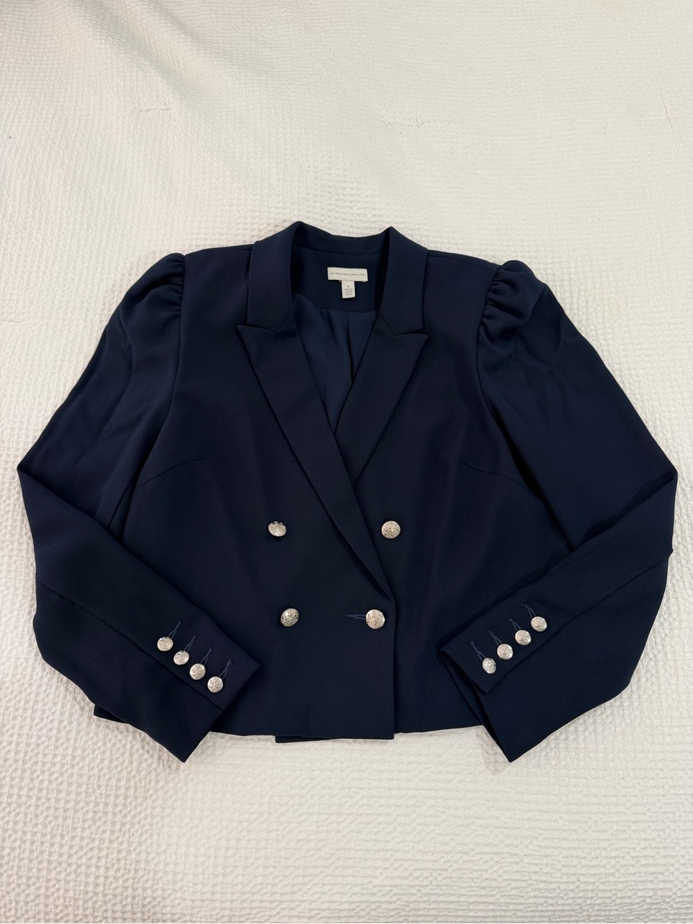 Monique Lhuillier Navy Double-Breasted Blazer with Silver Buttons